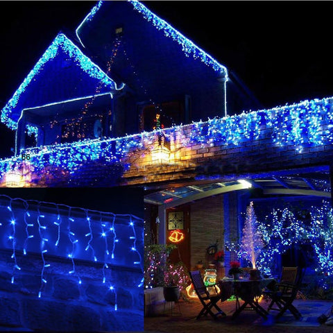 Safe Voltage Blue 400 LED Icicle Christmas Fairy Lights 10M – 80 Drops, 8 Modes, Memory & 8-Hour Timer - Turn Your Home Into a Blue Christmas Glow