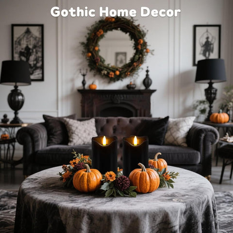 Black Flameless Pillar Candles Set of 2, 6×3 Inch Real Wax LED Candles with Remote, Timer & Dimmable Flickering Light