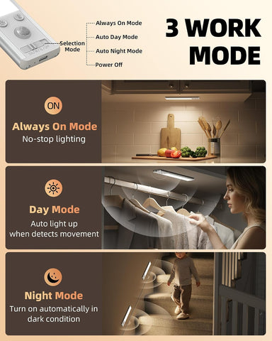 EZVALO Under Cabinet Kitchen Lights, Motion Sensor Lights Indoor 2-Pack – Rechargeable USB-C LED Cabinet Lighting with 3 Colour Temperatures & 5 Brightness Levels - Let the Light Come On When You Need It