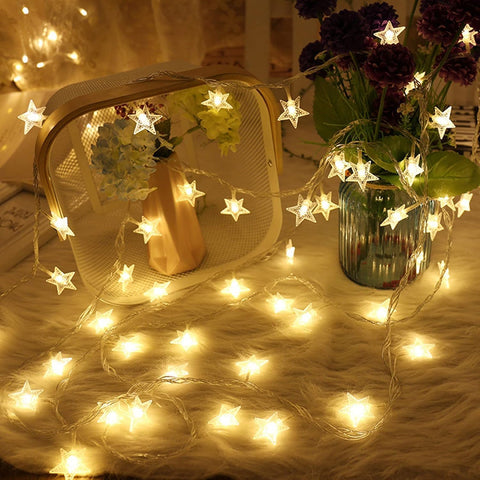 Star Fairy Lights 3M 20 LED Battery Powered String Lights, Warm White Two Mode Decorative Lights for Indoor Outdoor, Party, Birthday, Valentine’s Day, Halloween and Christmas Decorations, Flexible Copper Wire, IP44 Waterproof