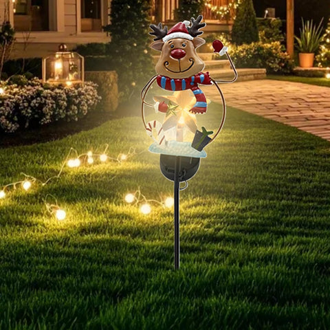 Christmas Solar Lights Outdoor Waterproof Snowman Elk Decorative Stake