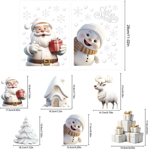 8 Sheets 3D White Christmas Window Stickers – Static Cling Snowflake Window Decals for Holiday Home & Shop Decoration