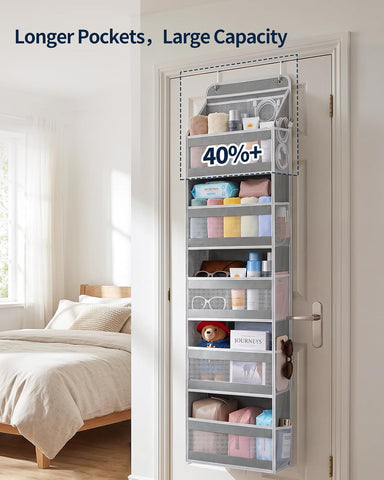 Yecaye 5-Tier Over Door Storage Organiser, Grey – Hanging Shelves with Mesh Windows for Space-Saving Home Organisation