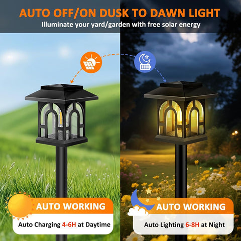 Solar Lights Outdoor Garden, 8 Pack Upgraded LED Solar Garden Lights Warm White, Waterproof Solar Powered Pathway Light Auto On/Off, Decorative for Landscape Lawn, Patio, Landscape, Walkway, Path