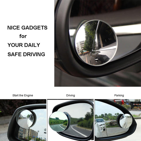 BEEWAY 360° Adjustable Frameless Blind Spot Mirrors – HD Convex Glass (Pack of 2)