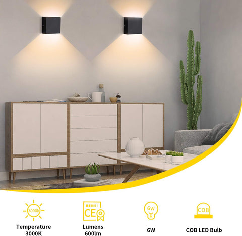Modern LED Wall Lights for Living Room – 6W Black Aluminum Up Down Indoor Wall Lamp, Hardwired Sconce Lighting for Bedroom, Hallway & Home Deco