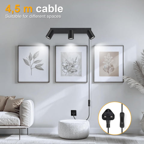 Modern ceiling light fixture with 4.5m cable in a living room setting