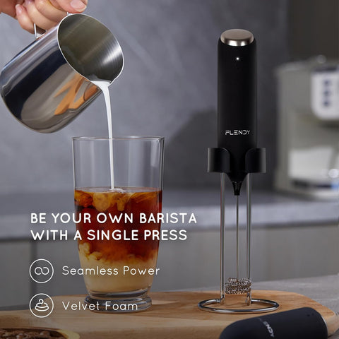 Rechargeable Milk Frother Handheld with USB-C Stand | Coffee Whisk Mixer