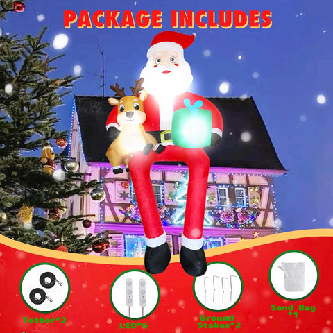 9.5FT Inflatable Climbing Santa with Gift Box & Reindeer Baby – Outdoor