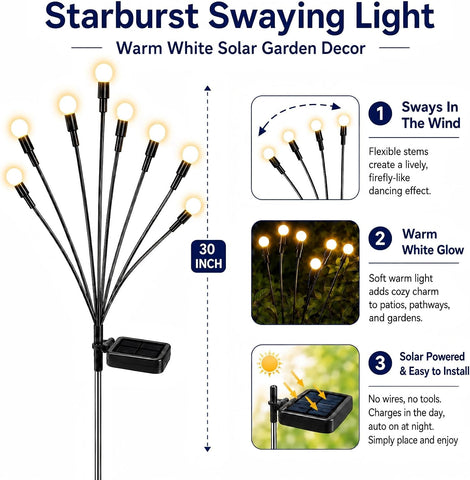 Solar Swaying Firefly Garden Lights, Outdoor Patio Decor (2 Pack)