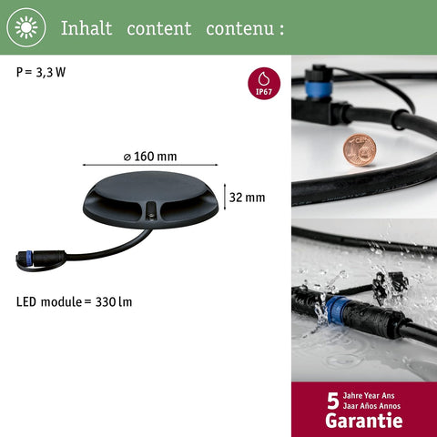 Paulmann 93920 Outdoor Plug & Shine Ground Surface-Mounted luminaire IP67 2x350lm 3000K 2x3W 24V 180° Anthracite alu
