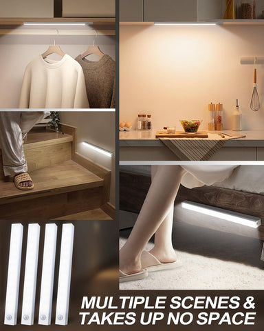 4 Pack Under Cabinet LED Sensor Night Light 4-Mode, USB Type-C, Rechargeable