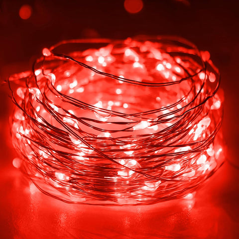 Red Battery Operated Fairy Lights with Timer, 3M 30 LED Waterproof Copper Wire String Lights for Valentine’s Day, Wedding, Bedroom & Party Decor