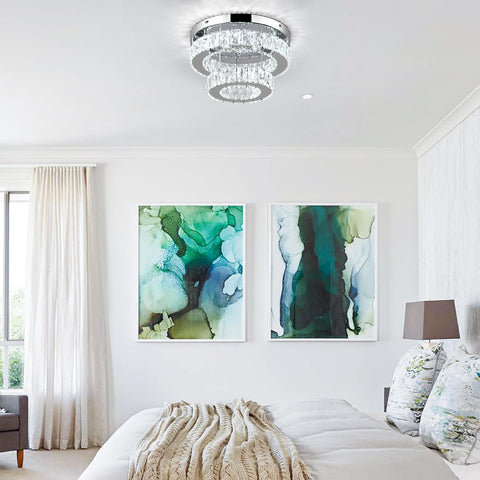 Modern Crystal LED Chandelier Flush Mount Ceiling Light 30cm 30W