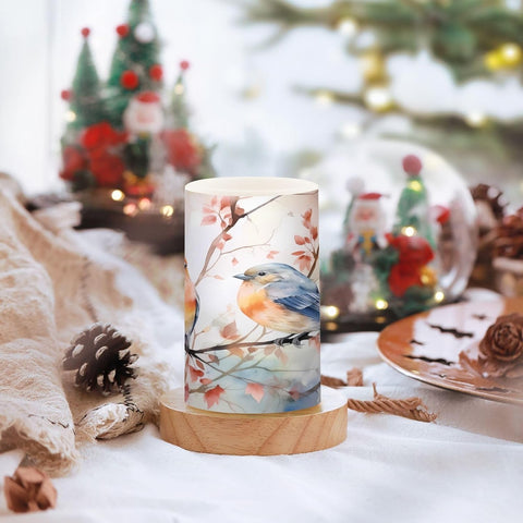 Autumn Birds Flameless LED Candles Set of 2, Flickering Battery Candles with Remote & Timer for Home Décor