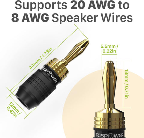FosPower Screwless Banana Plugs 24K Gold 12 Pairs