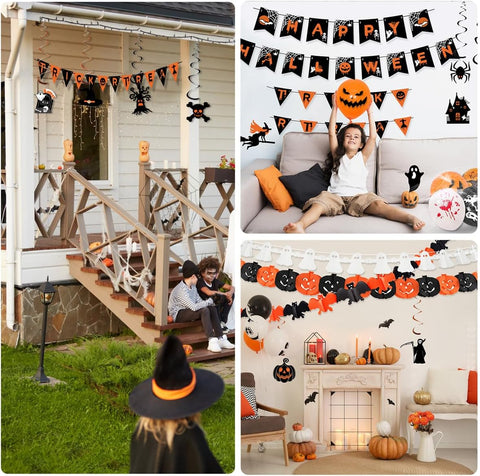 AMLOOPH Halloween Decorations Indoor Set – Happy Halloween Banner, Trick or Treat Bunting, Bat Stickers, Hanging Decorations, Balloons & Garlands for Halloween Parties and Home Décor8