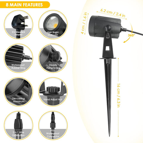 Litake Garden Lights Mains Powered,6 Pack Pathway Lights 21m/68.9ft 3W Extendable LED Spike Lights Outdoor Landscape IP66 Waterproof Spotlights for Lawn Tree Patio Yard Wall (3000K Warm White)