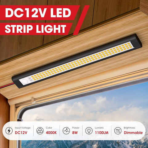 12V LED Light Strip 4000K Interior Trailer RV Cargo Van Shed Lights 2 Pack