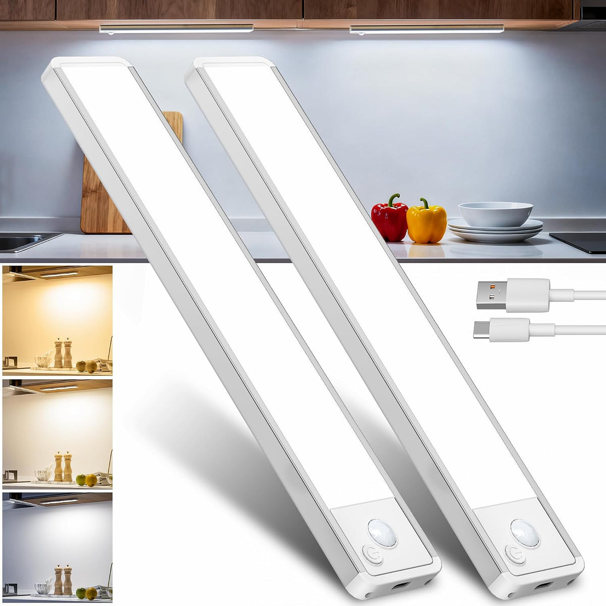 Rechargeable Under Cabinet LED Light with Motion Sensor – Wireless USB-C Cupboard Light for Kitchens, Wardrobes, Hallways & Stairs - Put Light Where Your Home Needs It Most