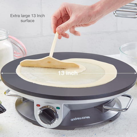 13 Inch Black Electric Crepe & Pancake Maker 1200W – Adjustable Temperature Hotplate