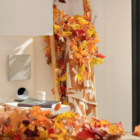 2 Pack Artificial Autumn Fall Maple Leaf Garland, 5.9Ft/Piece Fall Leaves Hanging Vine Artificial Autumn Foliage Garland Thanksgiving Decor for Home Wedding Fireplace Party Christmas
