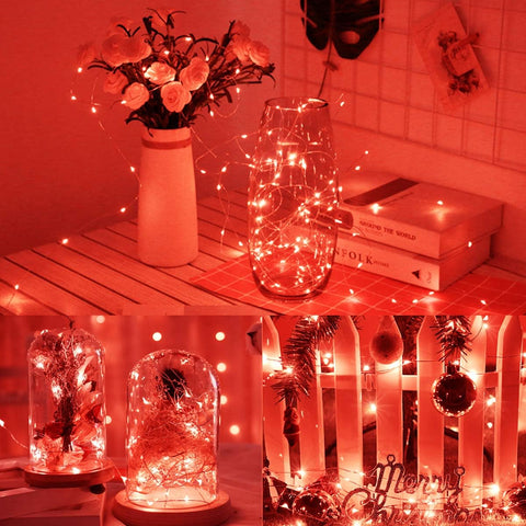 Red Fairy String Lights 5m with 50 LEDs – Battery Operated Waterproof Micro Lights for Decor