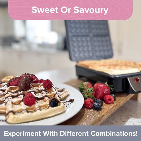 Quest 35940 4-Slice Deep Fill Waffle Maker – Non-Stick Plates, Adjustable Temperature, Stainless Steel, 1100W, Cool Touch Handle