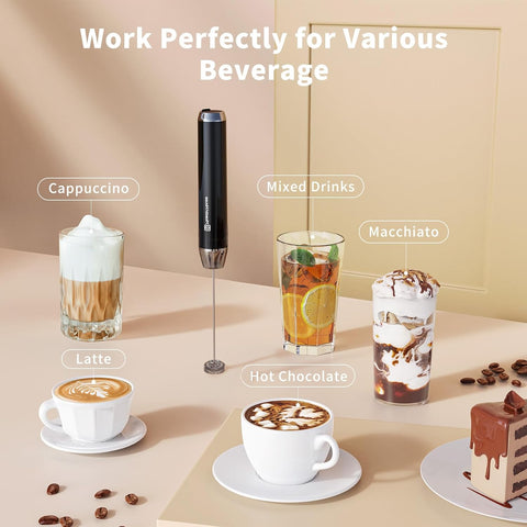 Rechargeable Milk Frother Handheld Electric Drink Mixer USB-C Whisk