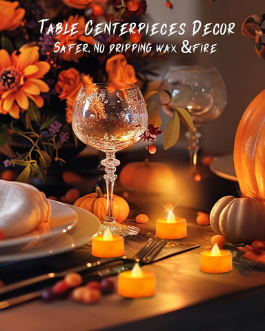 24 Pack Orange Colour Flameless Candles LED Tea Lights Electric Battery Operated No Flicker Long Last 100+ Hours for Halloween, Thanksgiving Day, Home style decoration