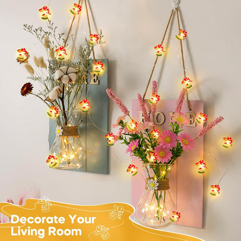 3M 30 LED Mushroom Fairy String Lights | Battery Operated Cute Room & Garden Decor for Bedroom, Party, Wedding & Christmas