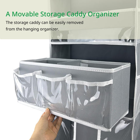 EZVERY Over the Door Baby Nappy Organiser, Beige Hanging Nursery Storage with 3 Bins, Removable Nappy Caddy and 10 Mesh Side Pockets