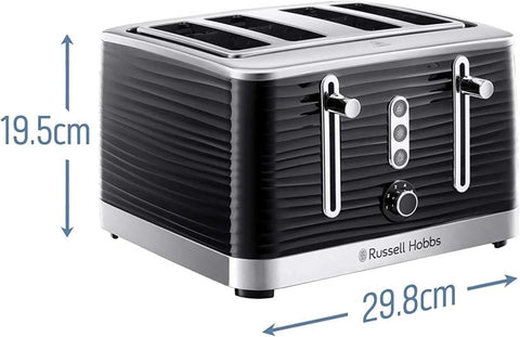 Inspire 4 Slice Toaster 1800W Black High Gloss, Extra Wide Slots, 6 Browning Levels, Lift & Look, Reheat, Frozen & Cancel Functions
