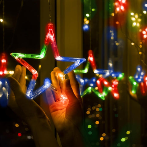 Jsdoin Christmas LED Stars Curtain Lights 12 Stars 138 Multicolour String Lights