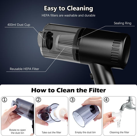 Cordless Handheld Vacuum Cleaner 15000Pa Powerful Suction, Lightweight Mini Car Vacuum with Fast USB Charging for Home, Sofa, Bed, Office & Pet Hair Cleaning