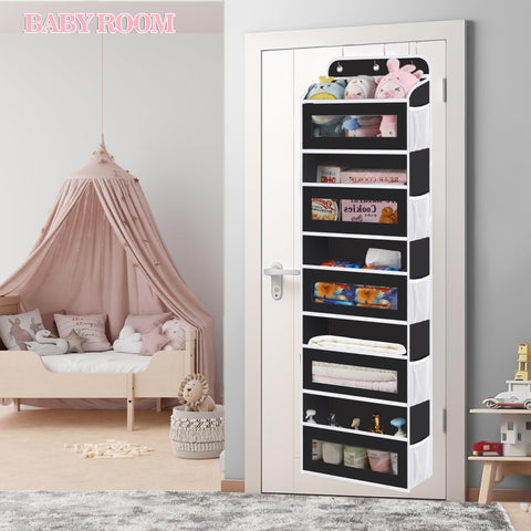 KYEVIS Over The Door Storage Organiser, 5 Shelves with 10 Mesh Pockets, Dark Grey – Keep Baby Essentials Neatly Within Reach
