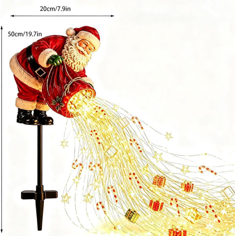 Solar Christmas Lights, Santa Garden Stake, Flowing LED Strings, with