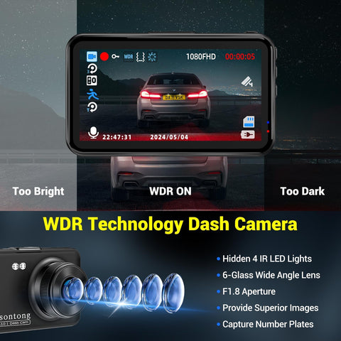 Dash Cam 1080P FHD Car Camera with 64GB Card & Night Vision