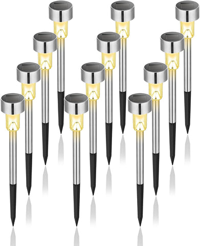 Solar Lights Outdoor Garden Landscape Pathway - 12 Pack Solar Powered Stake Lights - LED, for Lawn Borders Flowerbeds Patio Ideal Driveway and Pathway Lighting for Outside (Warm White)