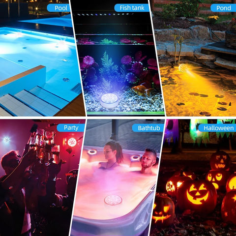 Rechargeable Submersible Pool Lights 2 Pack – IP68 Waterproof LED Underwater Lights with Remote, 16 Colour Changing Modes & Timer for Pools, Hot Tubs, Ponds & Aquariums