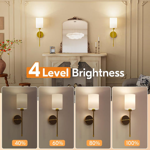 Battery Operated Wall Lights Gold Rechargeable with Remote