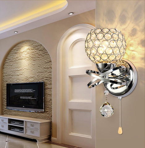 Modern Crystal Pendant Wall Lamp with Pull Switch 2 Pack