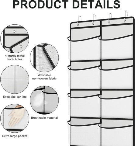 Hanging Storage Organiser, Over the Door, 10 Extra Large Mesh Pockets