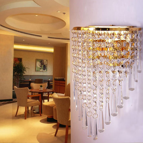 Sparkling Crystal Wall Lamp Vintage Gold E27