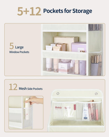 Yecaye 5-Tier Over Door Storage Organiser, Grey – Hanging Shelves with Mesh Windows for Space-Saving Home Organisation