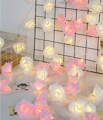 Pink Rose Fairy String Lights, 20 LED Battery Powered Flower Lights for Indoor & Outdoor Romantic Decor
