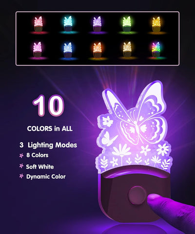 Kids' room LED night light glowing in dark

