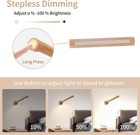 360° Rotatable Wooden Led Wall Lamp Magnetic USB Rechargeable Wall Sconces Battery Operated Led Night Light for Household