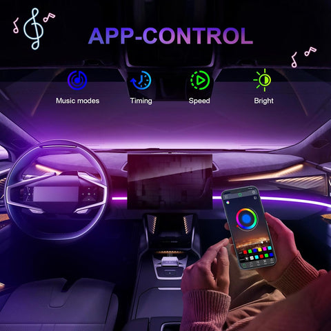 Acrylic Car Interior LED Lights – 110cm RGB Ambient Strip with 146 LEDs, APP & Remote Control, 16 Million Colours for Cars, SUVs & Trucks
