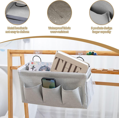 Eidoct Canvas Wall Hanging Organizer Bag with Hook, 3-pockets Storage Bag